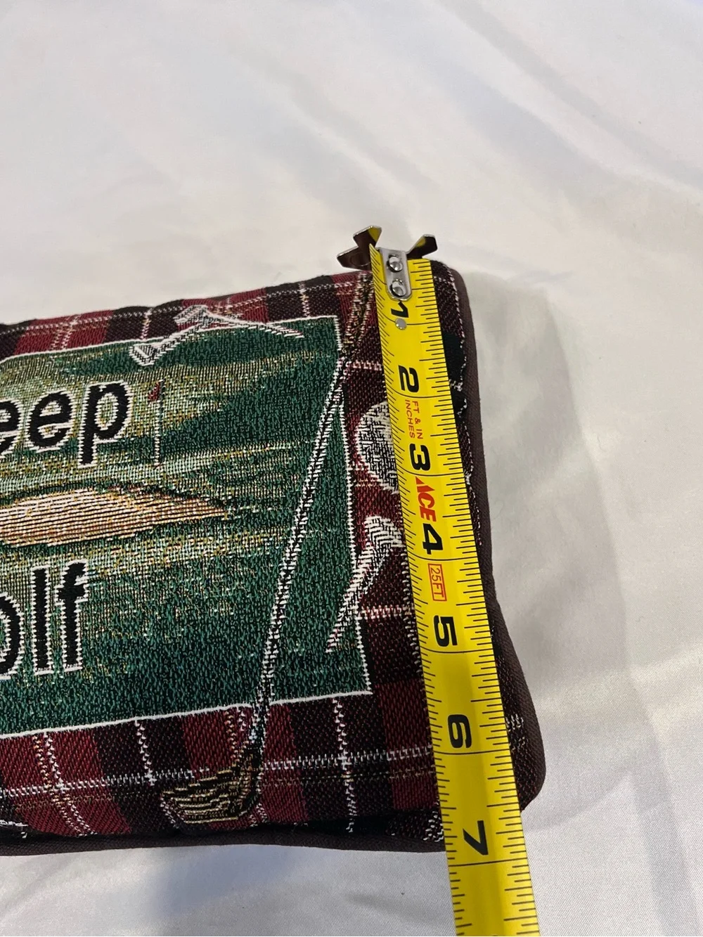 Vintage Eat Sleep & Golf Red Plaid Woven Tapestry Accent Pillow